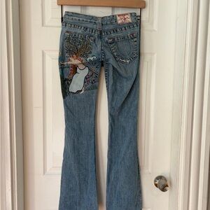True Religion Light Blue Embroidered Flare Jeans